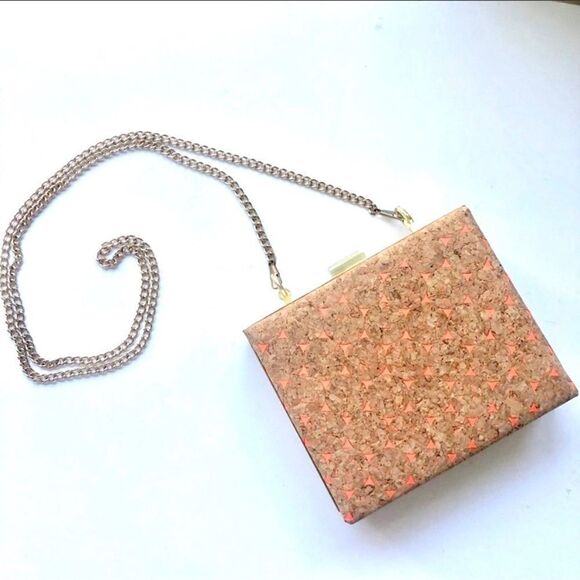 CORK AND NEON ORANGE BOX PURSE - Picture 1 of 7